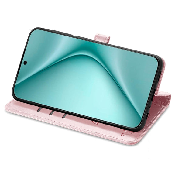For Huawei Pura 70 Pro Cat and Dog Embossed Leather Phone Case(Rose Gold)