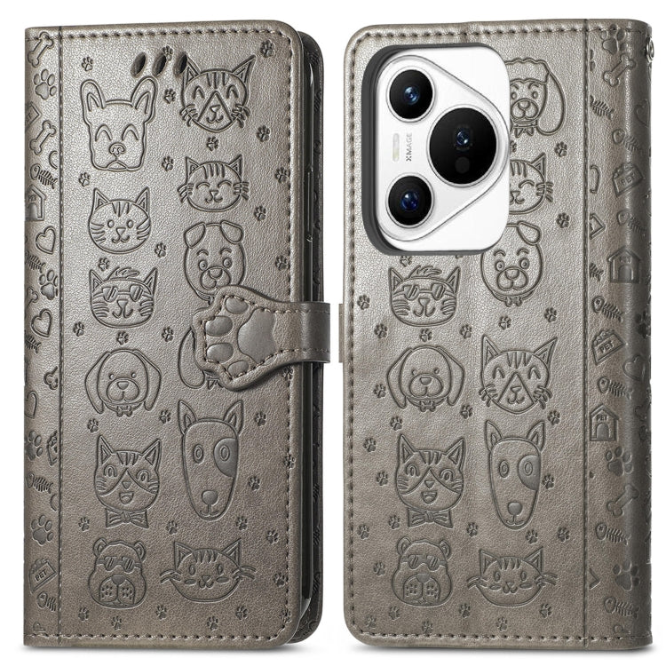 For Huawei Pura 70 Pro Cat and Dog Embossed Leather Phone Case(Gray) - free shipping - PMC Jewellery - Order now!