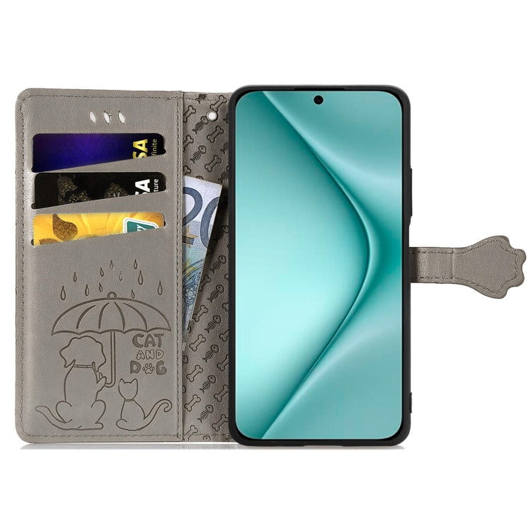 For Huawei Pura 70 Pro Cat and Dog Embossed Leather Phone Case(Gray) - free shipping - PMC Jewellery - Order now!