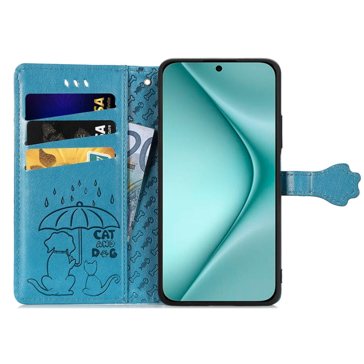 For Huawei Pura 70 Pro+ Cat and Dog Embossed Leather Phone Case(Blue)