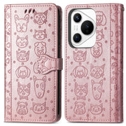 For Huawei Pura 70 Pro+ Cat and Dog Embossed Leather Phone Case(Rose Gold)