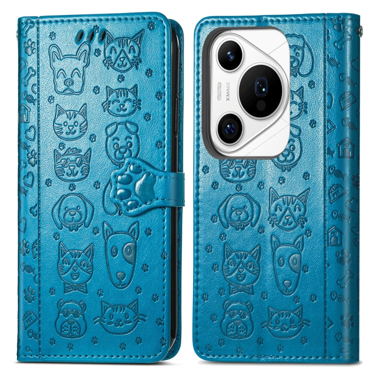 For Huawei Pura 70 Ultra Cat and Dog Embossed Leather Phone Case(Blue) - Huawei Cases by PMC Jewellery | Online Shopping South Africa | PMC Jewellery | Buy Now Pay Later Mobicred