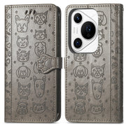 For Huawei Pura 70 Ultra Cat and Dog Embossed Leather Phone Case(Gray)