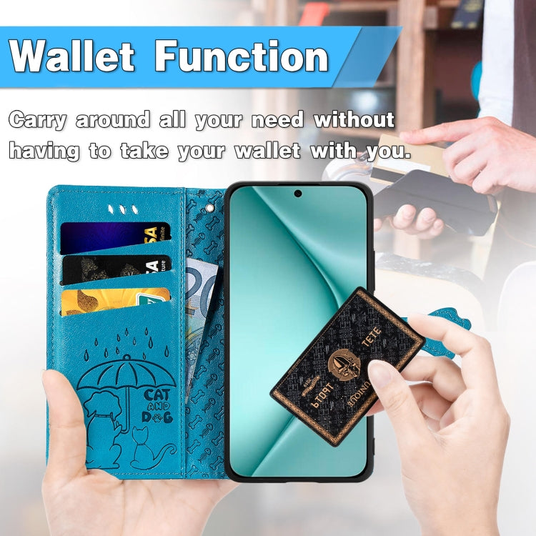 For Huawei Pura 70 Ultra Cat and Dog Embossed Leather Phone Case(Rose Gold)