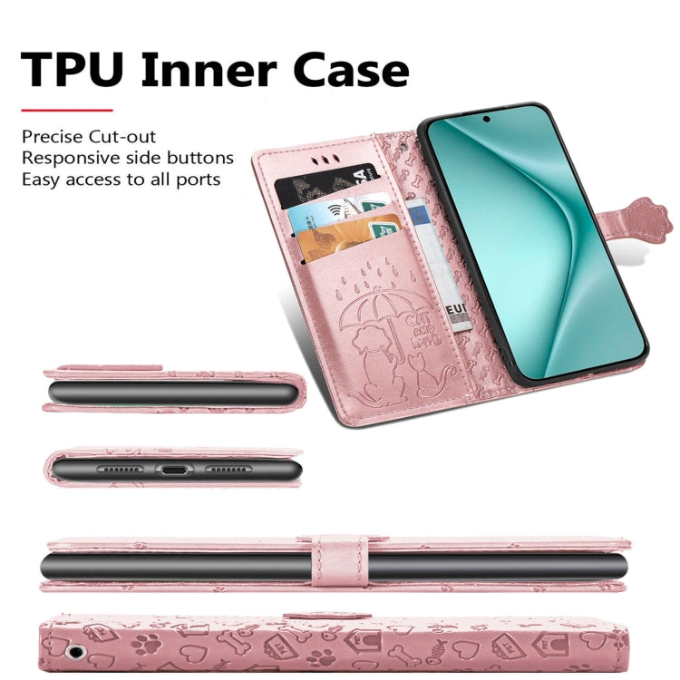 For Huawei Pura 70 Ultra Cat and Dog Embossed Leather Phone Case(Rose Gold)