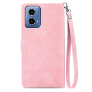 For Motorola Moto G Play 2024 Embossed Flower Zipper Leather Phone Case(Pink)