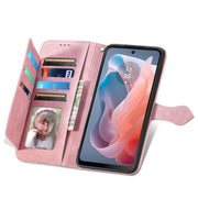 For Motorola Moto G Play 2024 Embossed Flower Zipper Leather Phone Case(Pink)