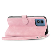 For Motorola Moto G Play 2024 Embossed Flower Zipper Leather Phone Case(Pink)
