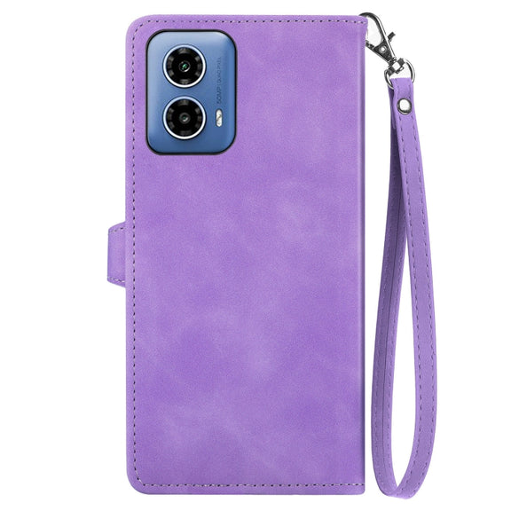 For Motorola Moto G Play 2024 Embossed Flower Zipper Leather Phone Case(Purple)