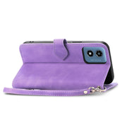 For Motorola Moto G Play 2024 Embossed Flower Zipper Leather Phone Case(Purple)