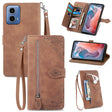 For Motorola Moto G Play 2024 Embossed Flower Zipper Leather Phone Case(Brown) - Motorola Cases by PMC Jewellery | Online Shopping South Africa | PMC Jewellery | Buy Now Pay Later Mobicred