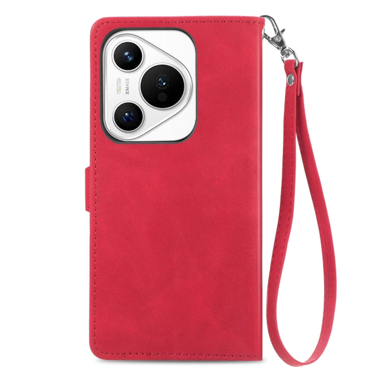 For Huawei Pura 70 Embossed Flower Zipper Leather Phone Case(Red) - Huawei Cases by PMC Jewellery | Online Shopping South Africa | PMC Jewellery | Buy Now Pay Later Mobicred