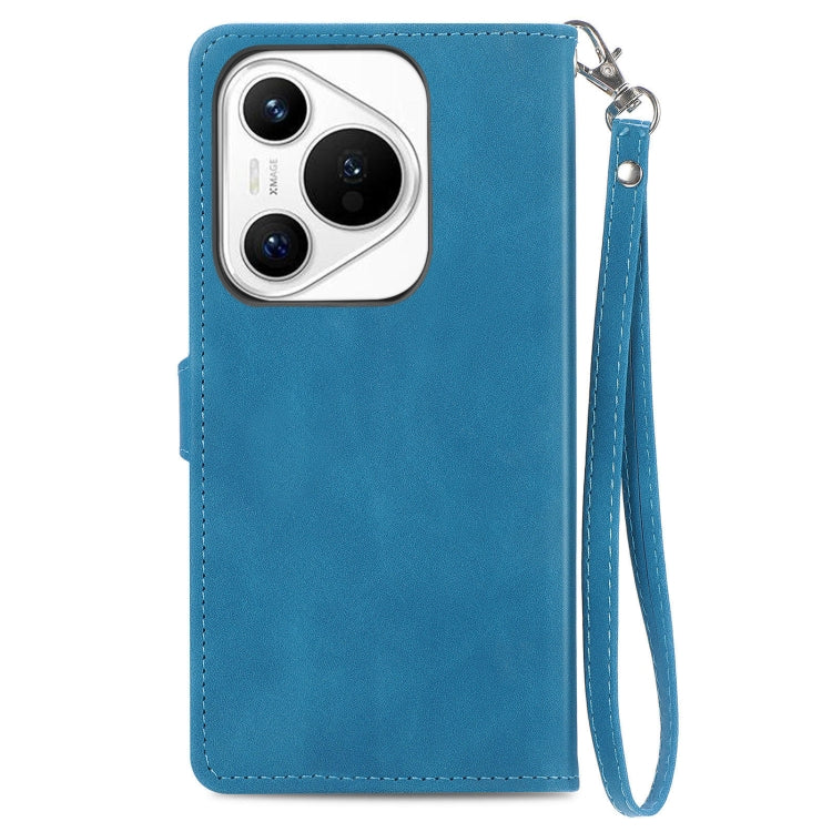 For Huawei Pura 70 Pro Embossed Flower Zipper Leather Phone Case(Blue)