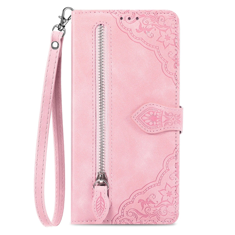 For Huawei Pura 70 Pro+ Embossed Flower Zipper Leather Phone Case(Pink)