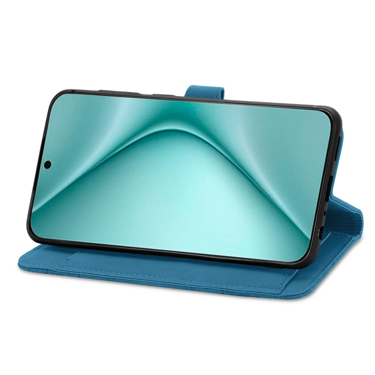For Huawei Pura 70 Pro+ Embossed Flower Zipper Leather Phone Case(Blue) - Huawei Cases by PMC Jewellery | Online Shopping South Africa | PMC Jewellery | Buy Now Pay Later Mobicred