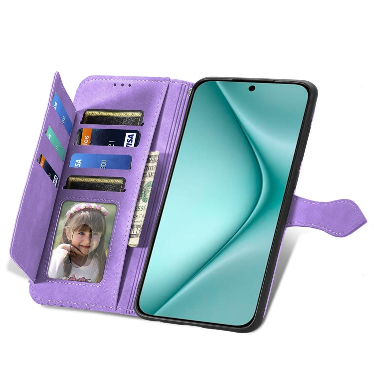 For Huawei Pura 70 Pro+ Embossed Flower Zipper Leather Phone Case(Purple) - Huawei Cases by PMC Jewellery | Online Shopping South Africa | PMC Jewellery | Buy Now Pay Later Mobicred