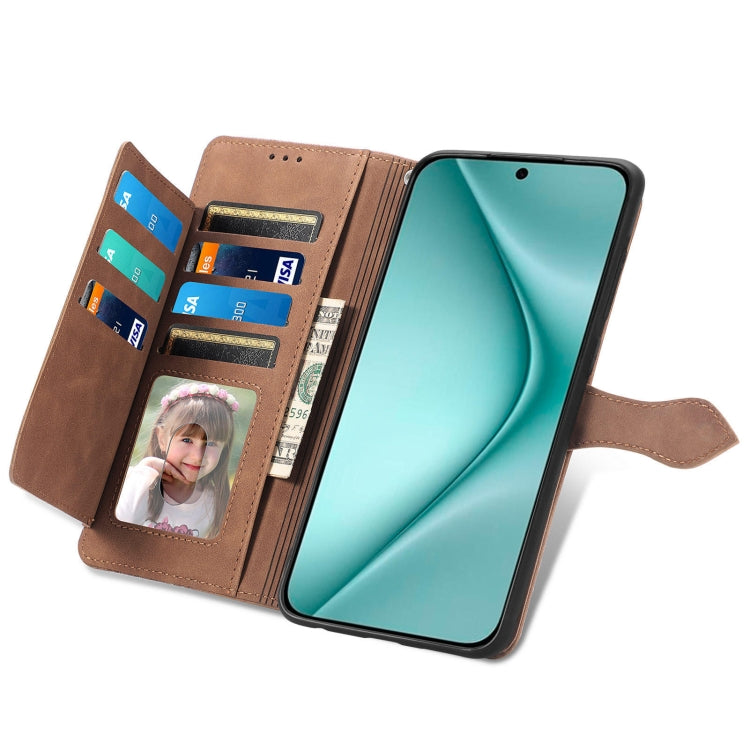 For Huawei Pura 70 Pro+ Embossed Flower Zipper Leather Phone Case(Brown) - Huawei Cases by PMC Jewellery | Online Shopping South Africa | PMC Jewellery | Buy Now Pay Later Mobicred