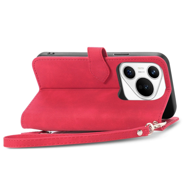 For Huawei Pura 70 Ultra Embossed Flower Zipper Leather Phone Case(Red) - Huawei Cases by PMC Jewellery | Online Shopping South Africa | PMC Jewellery | Buy Now Pay Later Mobicred