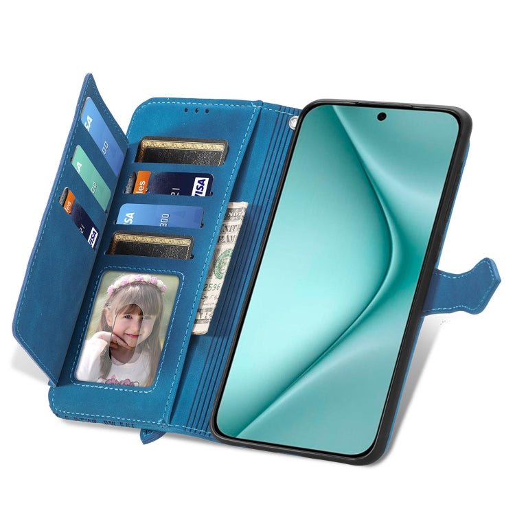 For Huawei Pura 70 Ultra Embossed Flower Zipper Leather Phone Case(Blue) - Huawei Cases by PMC Jewellery | Online Shopping South Africa | PMC Jewellery | Buy Now Pay Later Mobicred