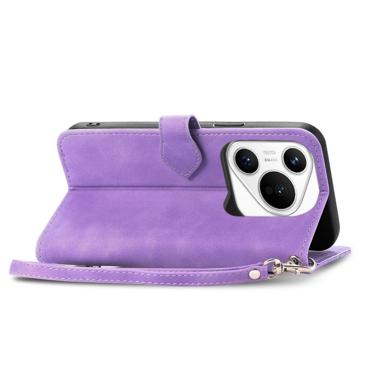 For Huawei Pura 70 Ultra Embossed Flower Zipper Leather Phone Case(Purple) - Huawei Cases by PMC Jewellery | Online Shopping South Africa | PMC Jewellery | Buy Now Pay Later Mobicred