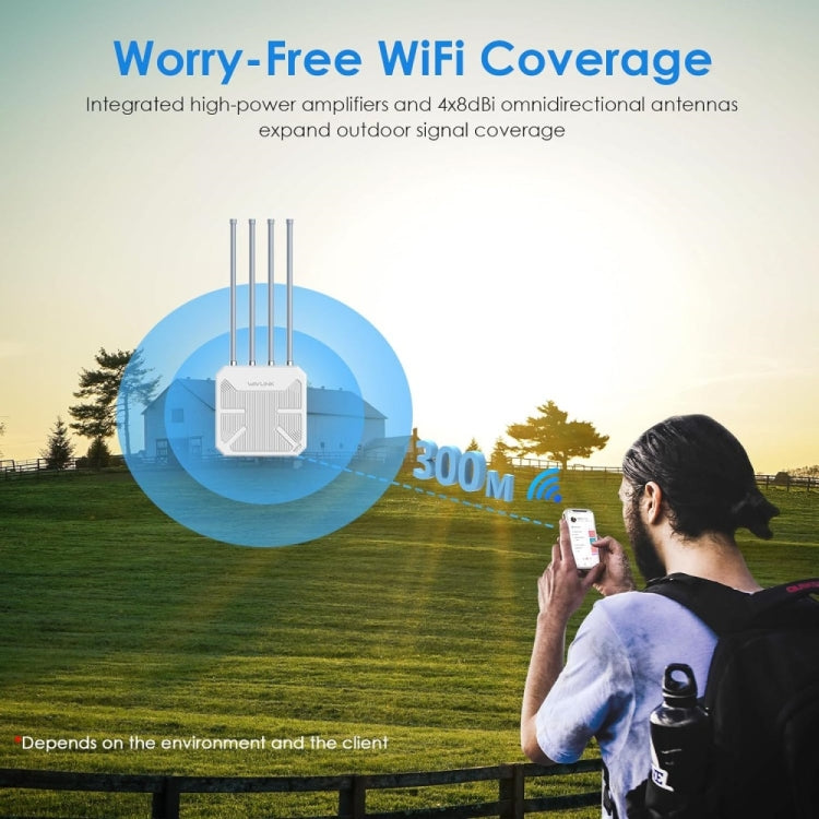 WAVLINK WN573HX3 AX3000 Water-resistant Outdoor WiFi Wireless Outdoor Dual Band Router, Plug:US Plug