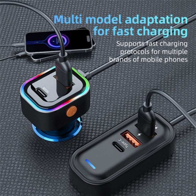 K5 3 USB Fast Charging Car Charger 66W Extension Cord Design 5 Ports Charging Adapter - Car Charger by PMC TechLife | Online Shopping South Africa | PMC TechLife | Buy Now Pay Later Mobicred