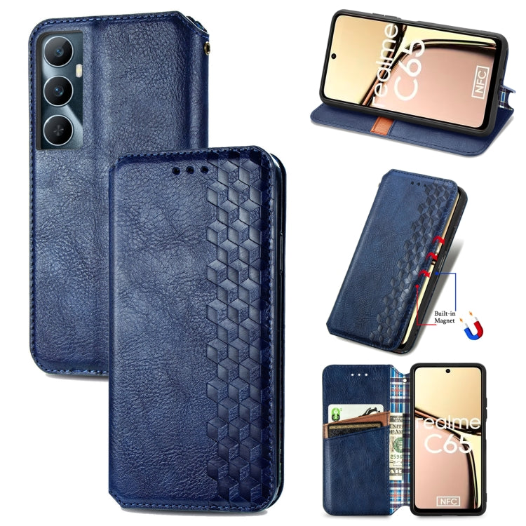 For Realme C65 Cubic Grid Pressed Magnetic Leather Phone Case(Blue) - free shipping - PMC TechLife - Order now!