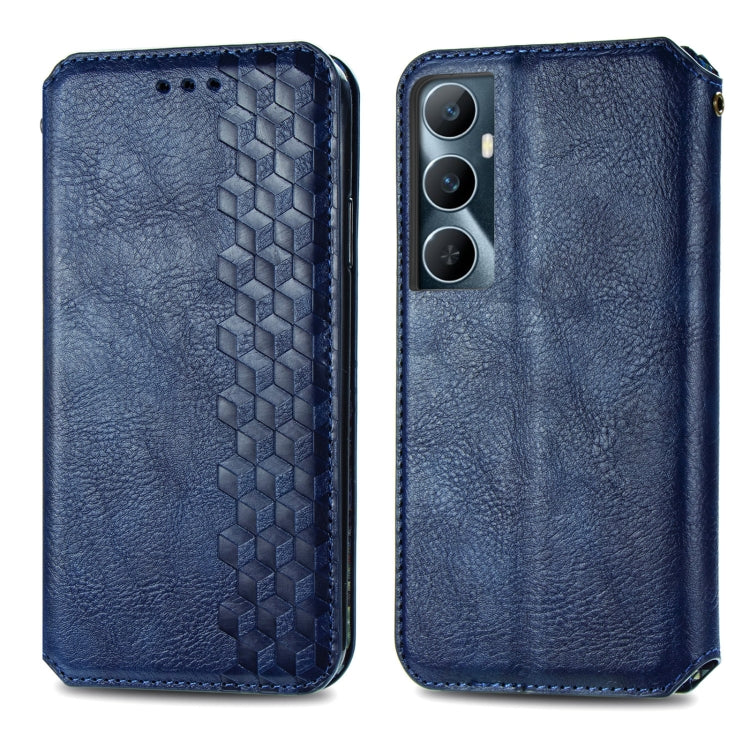 For Realme C65 Cubic Grid Pressed Magnetic Leather Phone Case(Blue) - free shipping - PMC TechLife - Order now!