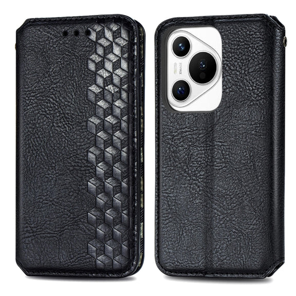 For Huawei Pura 70 Cubic Grid Pressed Magnetic Leather Phone Case(Black)