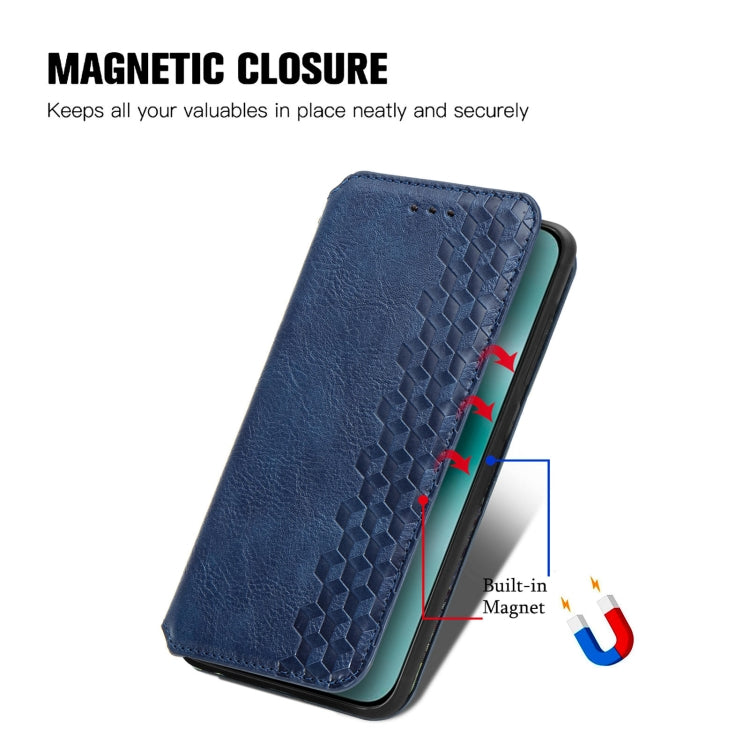 For Huawei Pura 70 Pro Cubic Grid Pressed Magnetic Leather Phone Case(Blue)