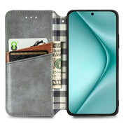 For Huawei Pura 70 Pro Cubic Grid Pressed Magnetic Leather Phone Case(Gray)