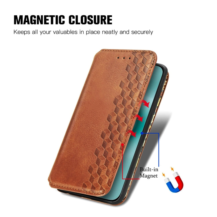 For Huawei Pura 70 Pro+ Cubic Grid Pressed Magnetic Leather Phone Case(Brown)