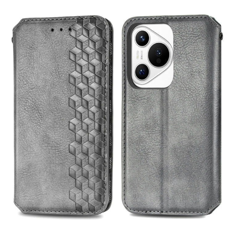 For Huawei Pura 70 Pro+ Cubic Grid Pressed Magnetic Leather Phone Case(Gray)