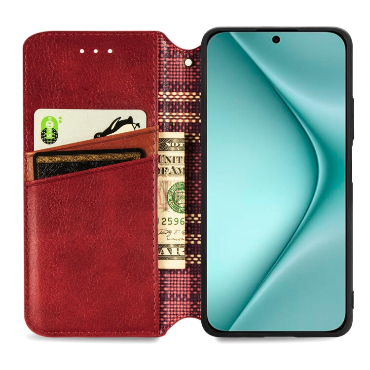 For Huawei Pura 70 Pro+ Cubic Grid Pressed Magnetic Leather Phone Case(Red)