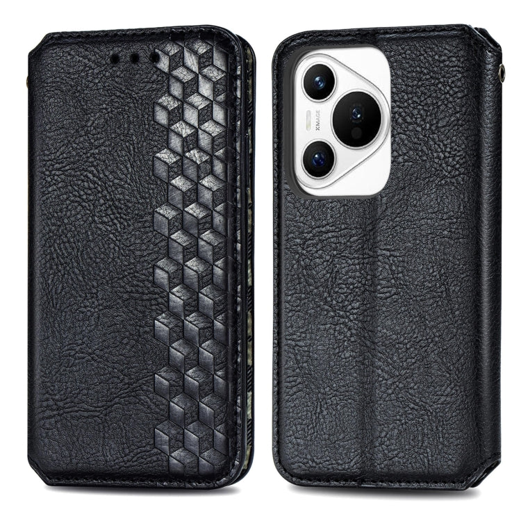 For Huawei Pura 70 Ultra Cubic Grid Pressed Magnetic Leather Phone Case(Black)