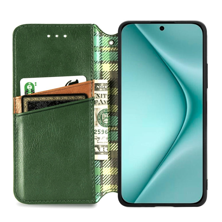 For Huawei Pura 70 Ultra Cubic Grid Pressed Magnetic Leather Phone Case(Green)