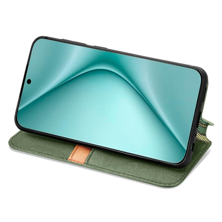For Huawei Pura 70 Ultra Cubic Grid Pressed Magnetic Leather Phone Case(Green)