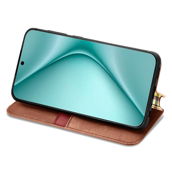 For Huawei Pura 70 Ultra Cubic Grid Pressed Magnetic Leather Phone Case(Brown)