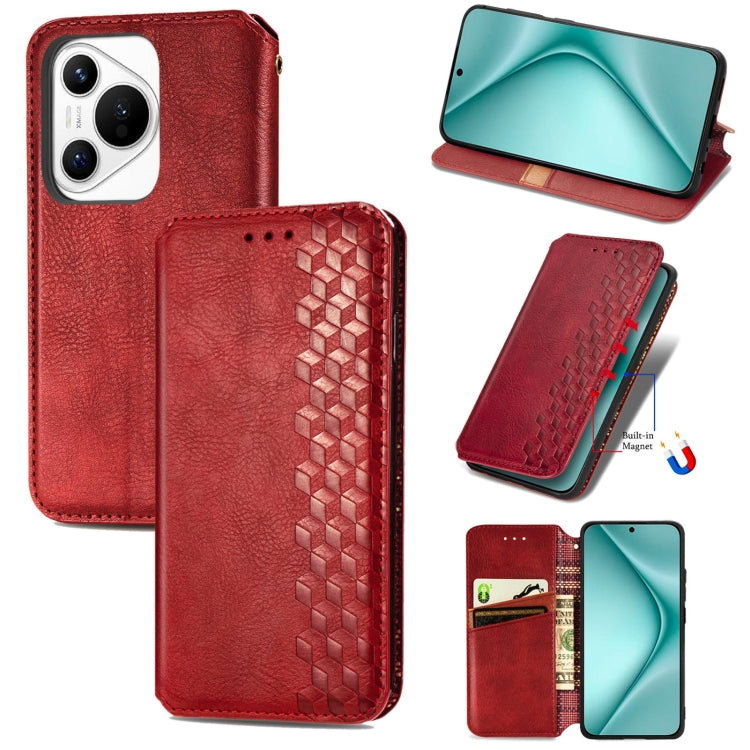 For Huawei Pura 70 Ultra Cubic Grid Pressed Magnetic Leather Phone Case(Red) - free shipping - PMC Jewellery - Order now!