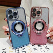 For iPhone 16 Pro Max Electroplated Holder Gradient Glitter MagSafe Phone Case(Black)