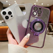 For iPhone 16 Pro Max Electroplated Holder Gradient Glitter MagSafe Phone Case(Black)