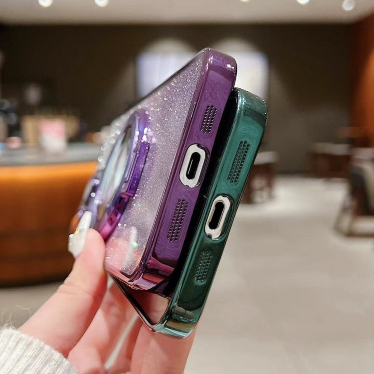 For iPhone 16 Pro Electroplated Holder Gradient Glitter MagSafe Phone Case(Green)