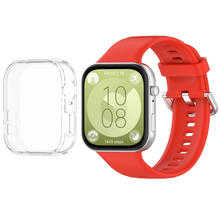 For Huawei Watch Fit3 Silicone Soft Watch Band + Clear Watch Protective Case Set(Red) - Watch Bands by PMc TechLife | Online Shopping South Africa | PMc TechLife | Buy Now Pay Later Mobicred
