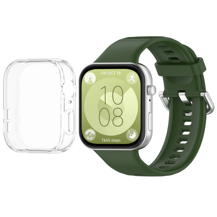 For Huawei Watch Fit3 Silicone Soft Watch Band + Clear Watch Protective Case Set(Army Green) - Watch Bands by PMc TechLife | Online Shopping South Africa | PMc TechLife | Buy Now Pay Later Mobicred