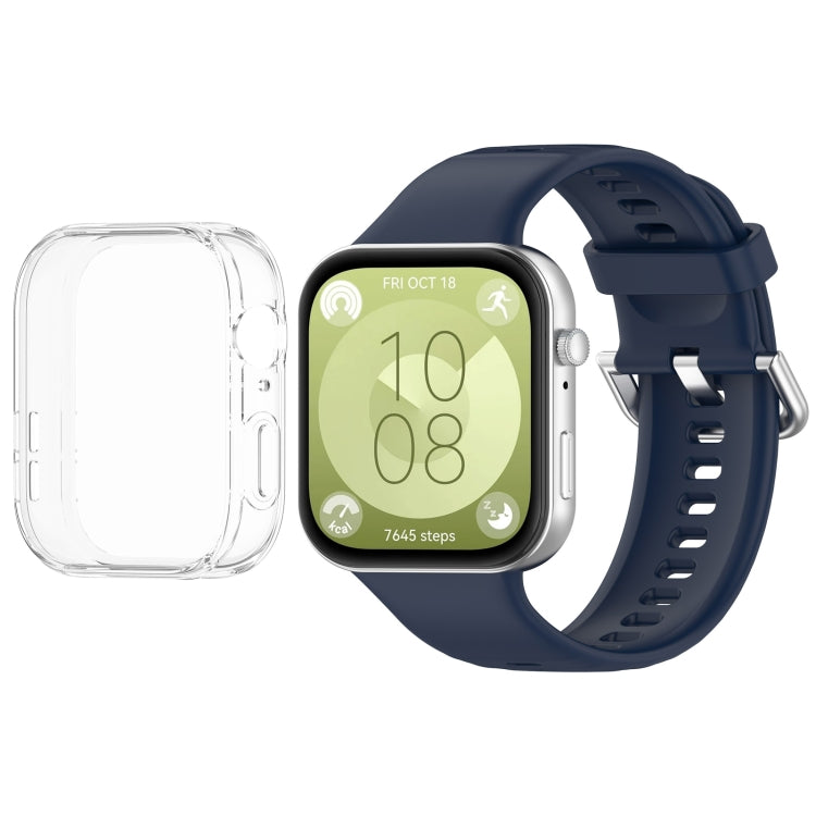 For Huawei Watch Fit3 Silicone Soft Watch Band + Clear Watch Protective Case Set(Midnight Blue) - free shipping - PMc TechLife - Order now!