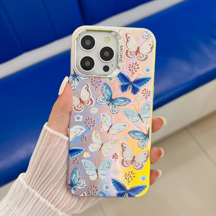 For iPhone 16 Pro Electroplating Laser Butterfly Phone Case(Blue Butterflies AB4) - iPhone 16 Pro Cases by PMC TechLife | Online Shopping South Africa | PMC TechLife | Buy Now Pay Later Mobicred