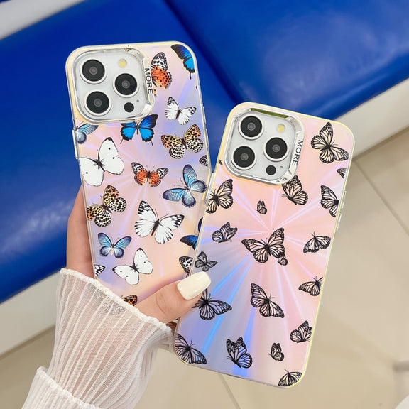 For iPhone 16 Pro Electroplating Laser Butterfly Phone Case(Color Butterflies AB1)