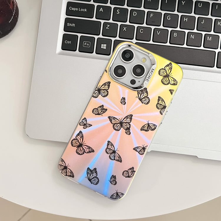 For iPhone 16 Electroplating Laser Butterfly Phone Case(Black Butterflies AB5)