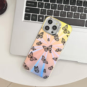 For iPhone 16 Electroplating Laser Butterfly Phone Case(Pink Butterflies AB2)