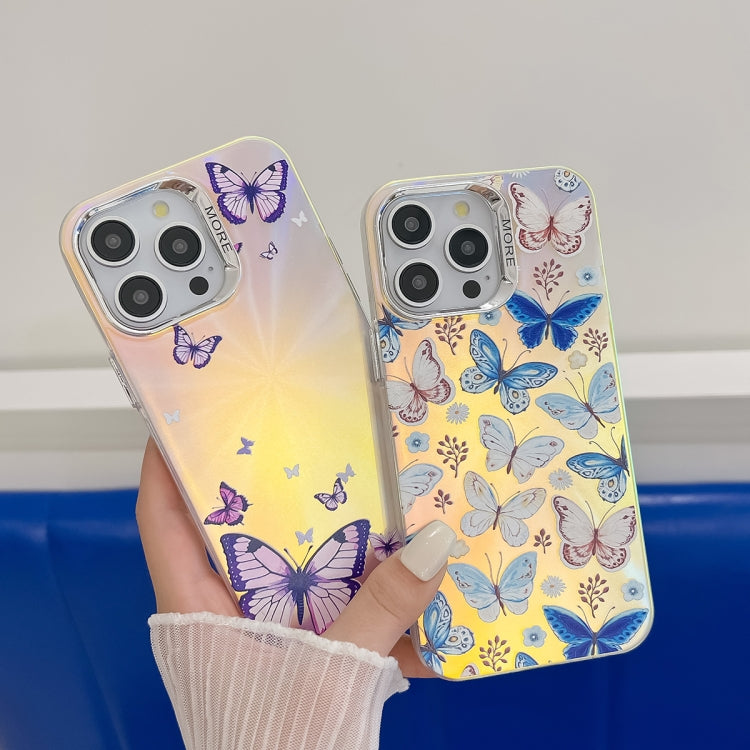 For iPhone 16 Pro Max Electroplating Laser Butterfly Phone Case(Pink Butterflies AB2)